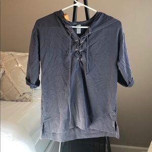 Navy blue hooded shirt